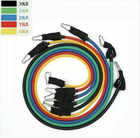 Colossal 11 Piece Resistance Band Set Yoga Pilates Abs Workout Fitness Tube Band